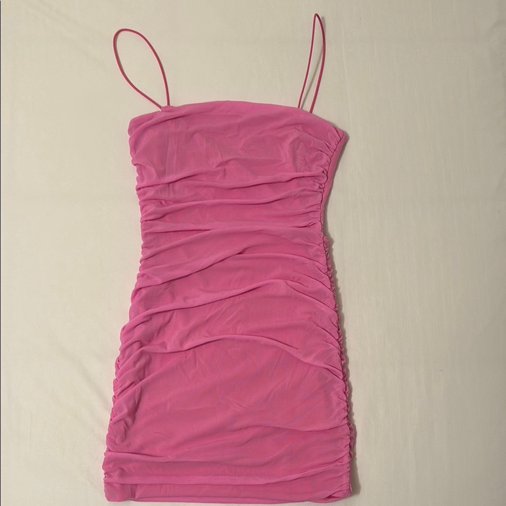 Princess Polly Pink Ruched Strapless Mini Dress